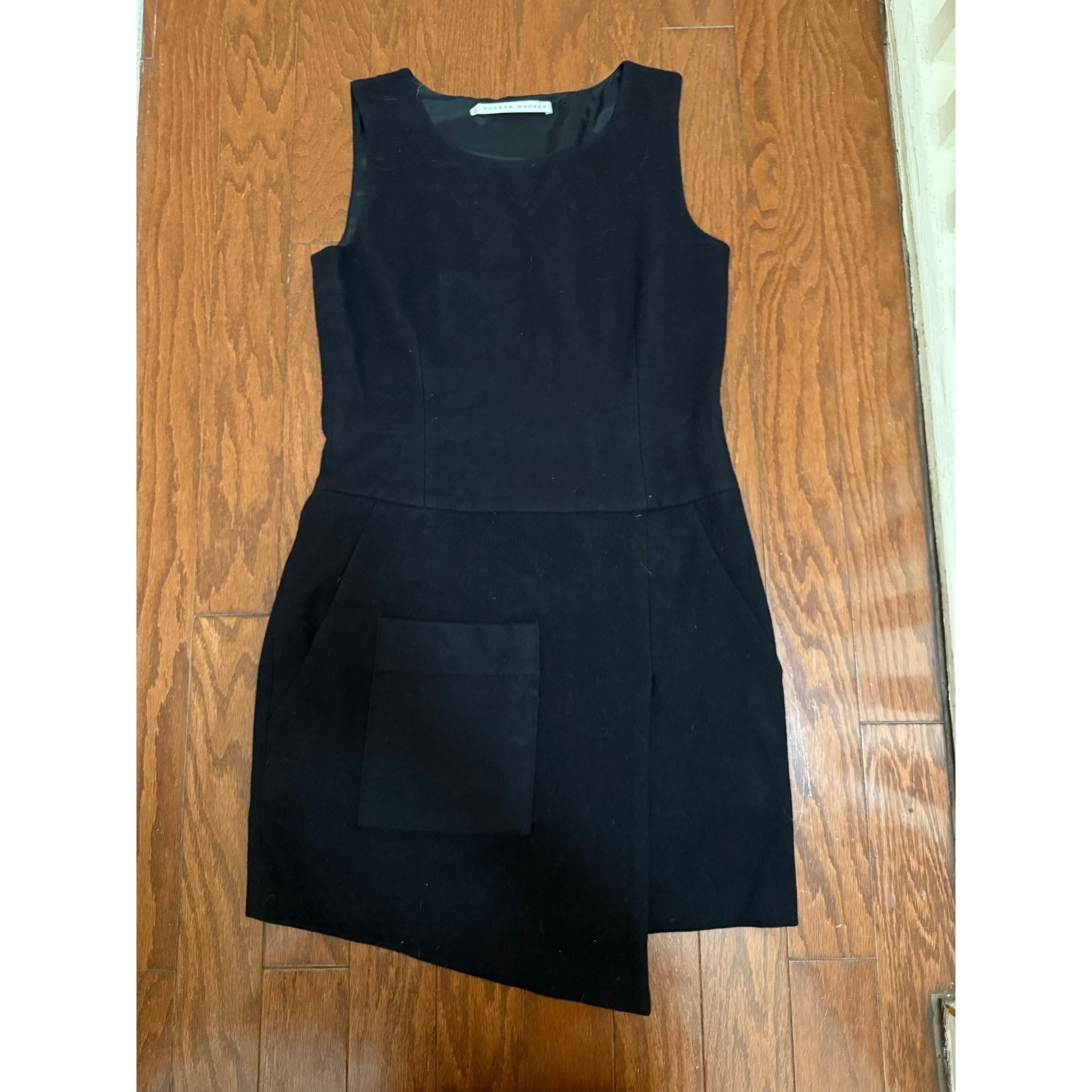 Susana Monaco Interview Black Virgin Wool Asymmetric Mini Dress Size 6 Pocket